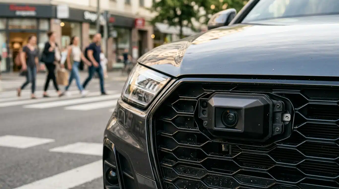 Capteur radar de freinage automatique sur calandre de voiture