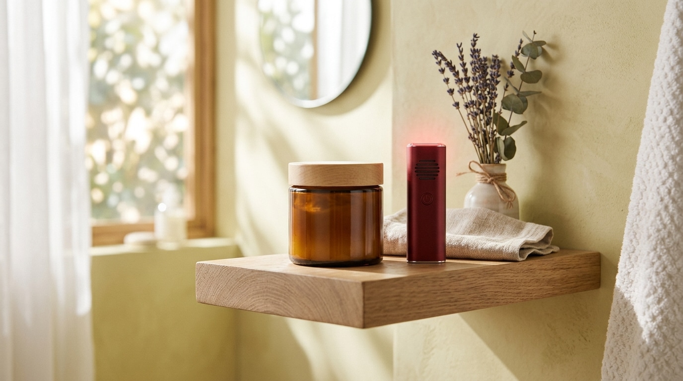 Pot de soin intime et lampe de luminothérapie rouge