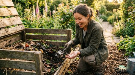 Jardinier découvrant des œufs blancs dans son compost