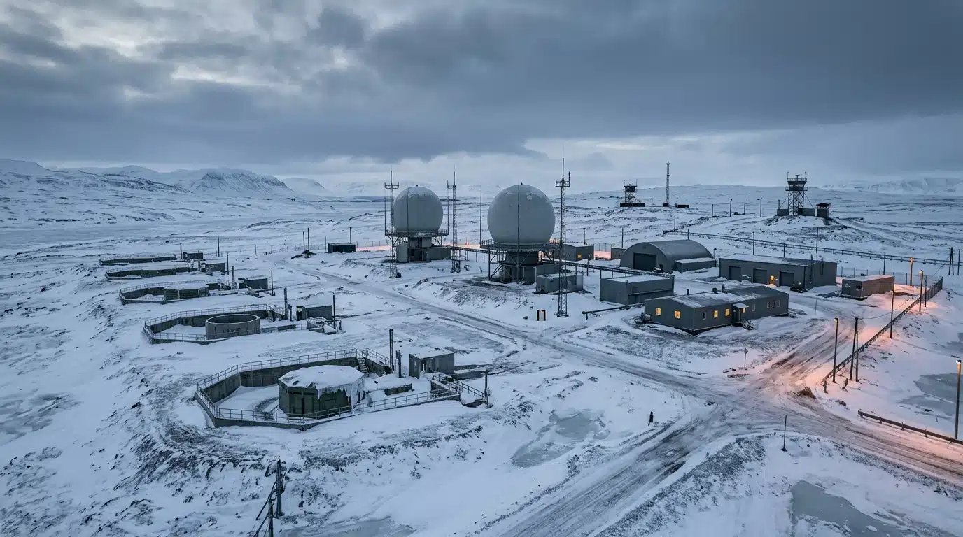 Base militaire arctique avec positions de défense vides