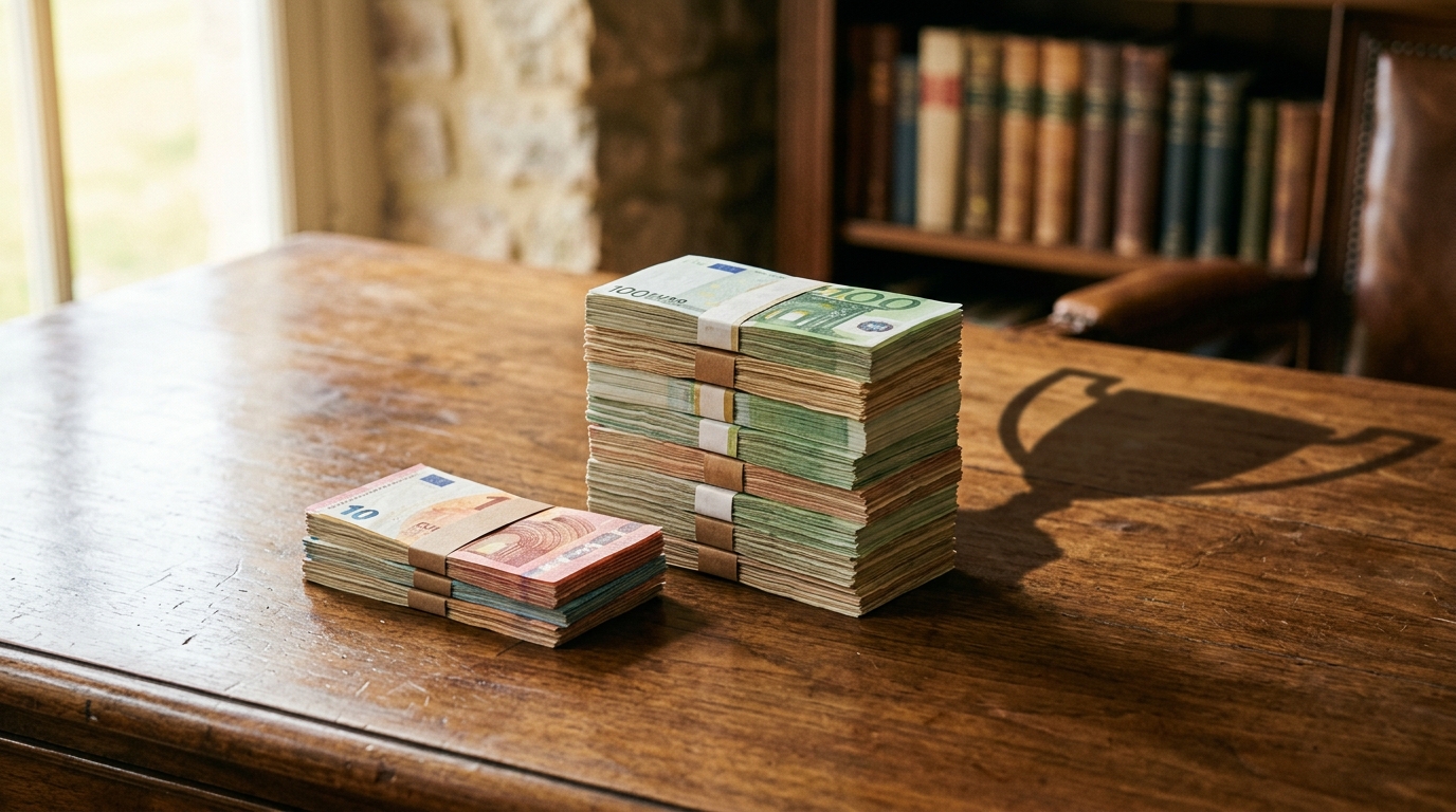 Deux piles de billets illustrant un écart de salaire