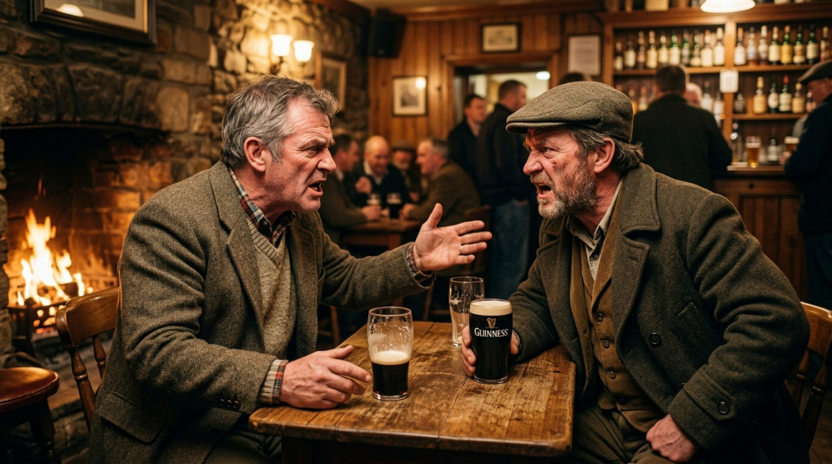 Deux hommes se disputent dans un pub irlandais