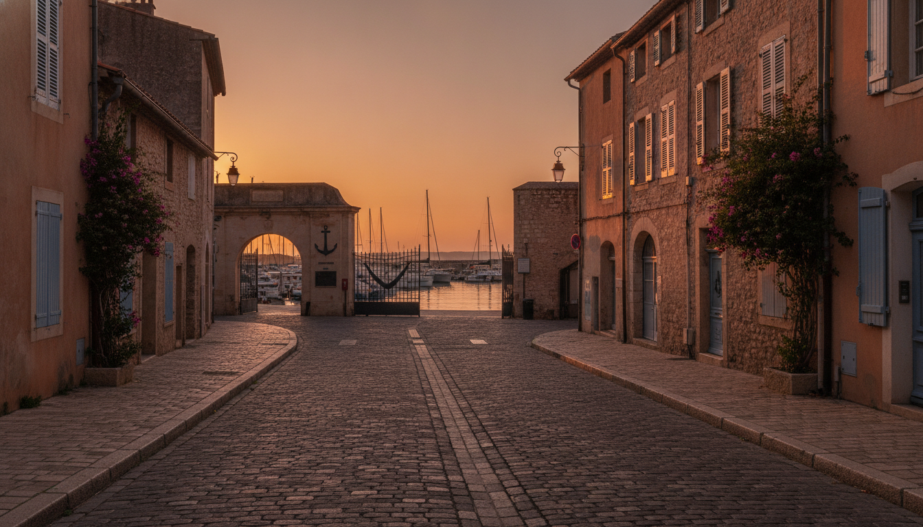 Ville côtière du Var au crépuscule