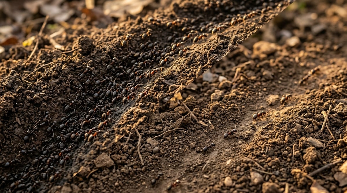 Deux pistes de fourmis, une dense une vide