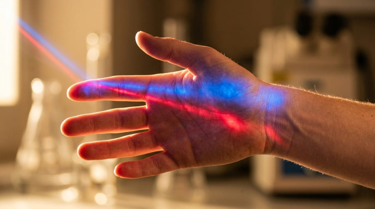 Diffusion de la lumière à travers la peau expliquant l'illusion bleue