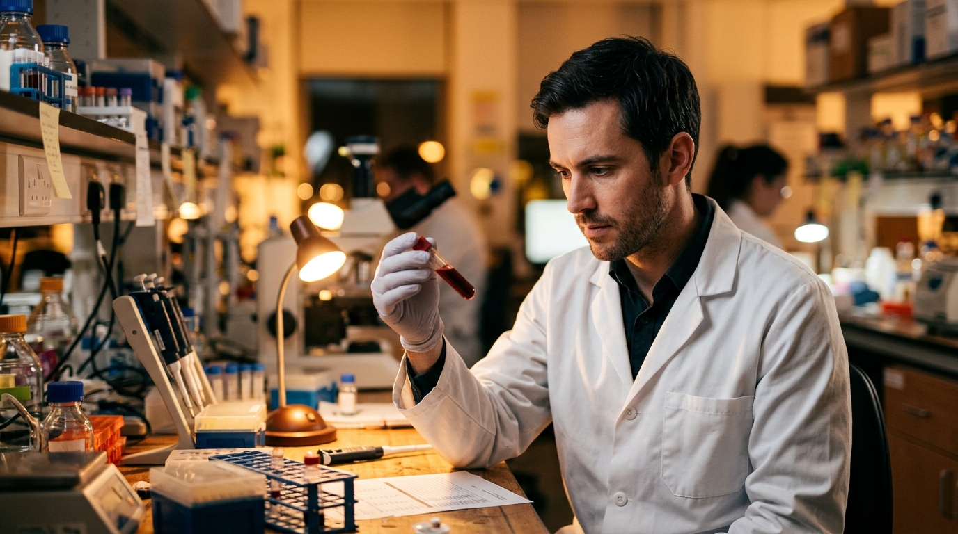 Chercheur examinant un échantillon en laboratoire médical
