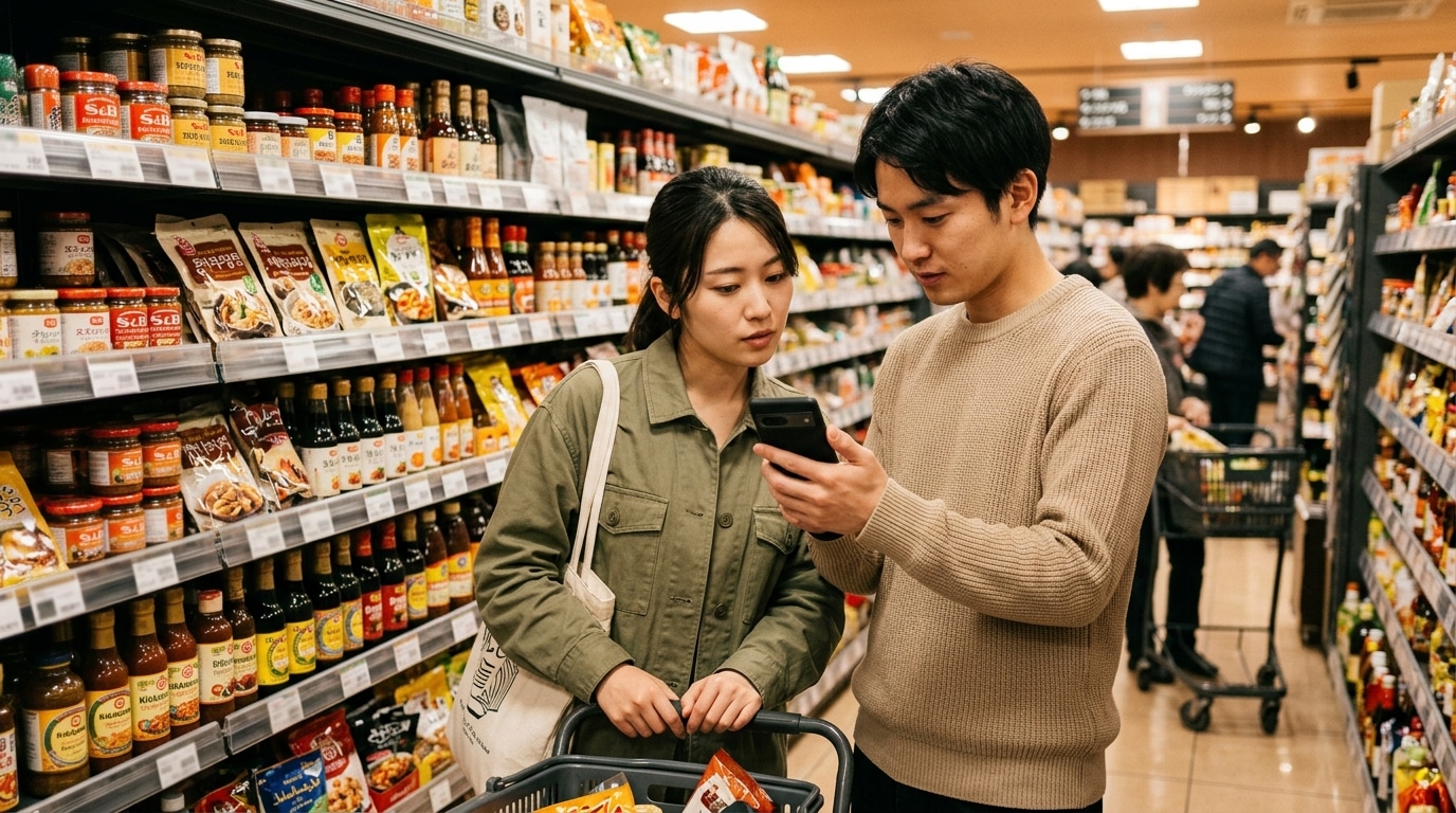 Couple comparant les prix des produits importés