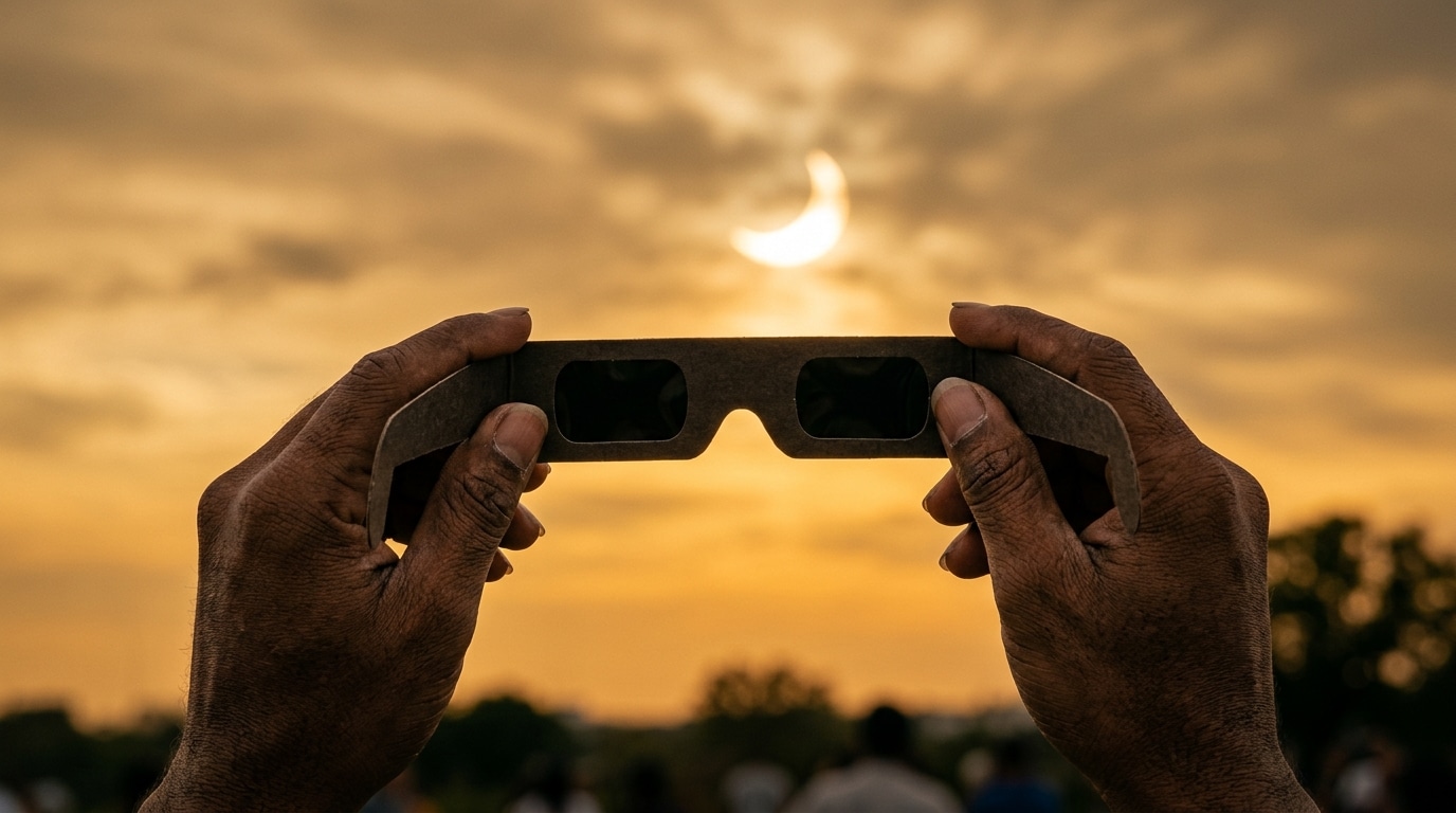 Lunettes de protection solaire tenues face au ciel
