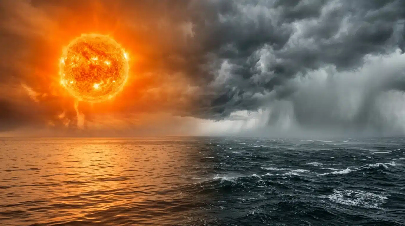 Ciel partagé entre chaleur intense et nuages d'orage froids