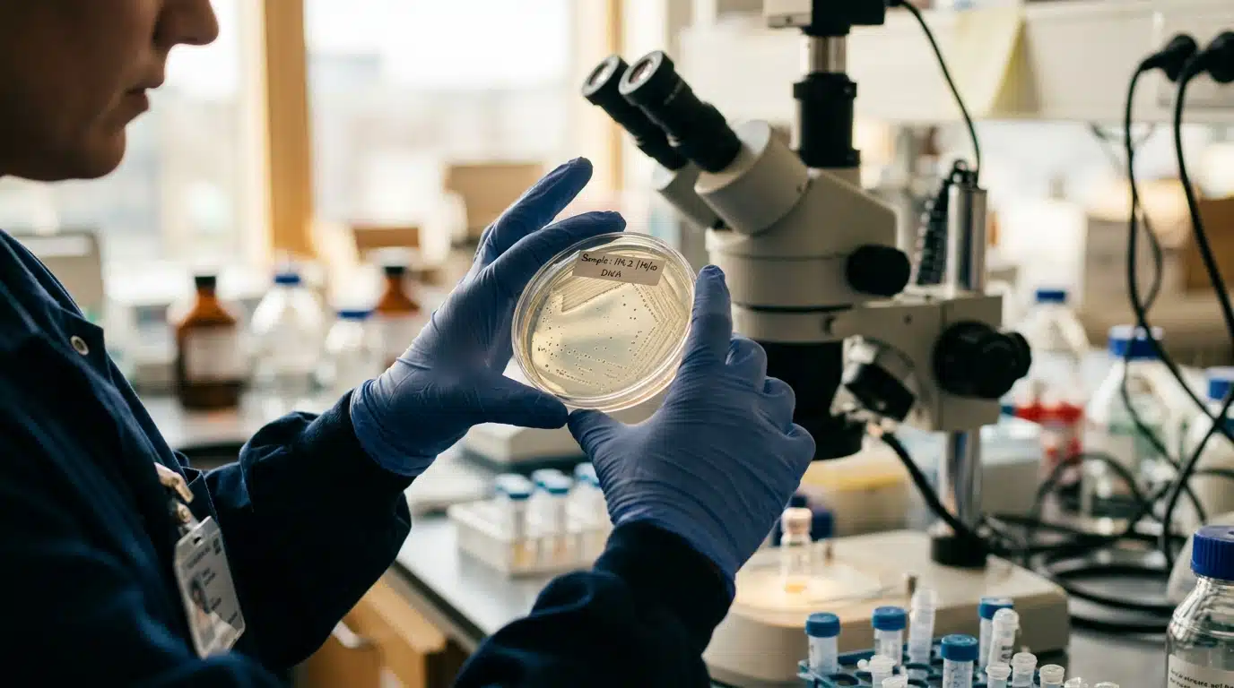 Échantillon biologique analysé en laboratoire scientifique