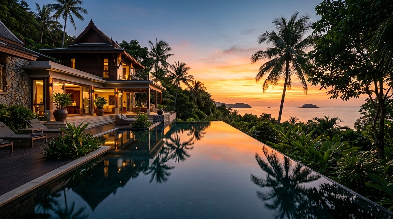 Villa de luxe en Thaïlande au coucher du soleil