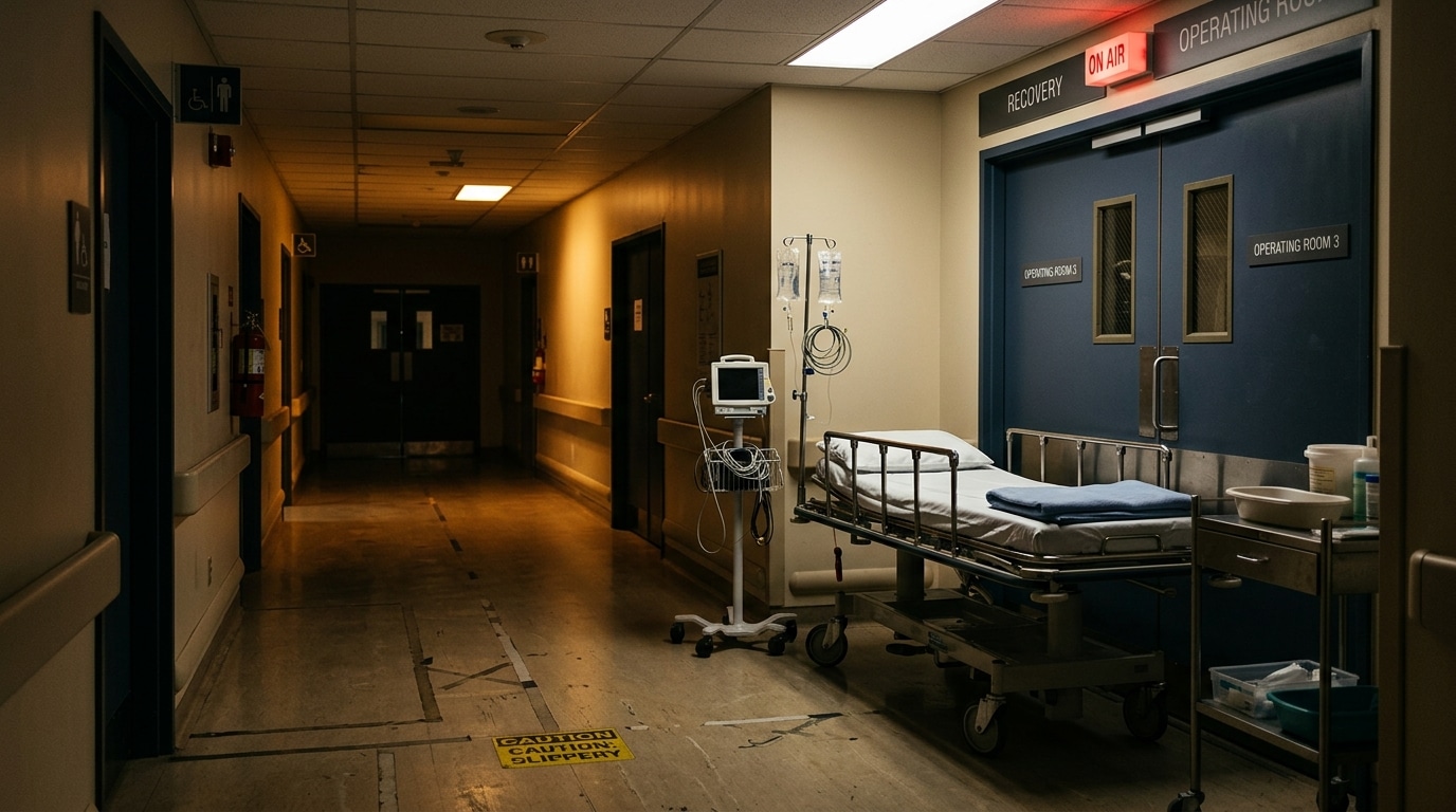 Couloir d'hôpital vide près d'un bloc opératoire