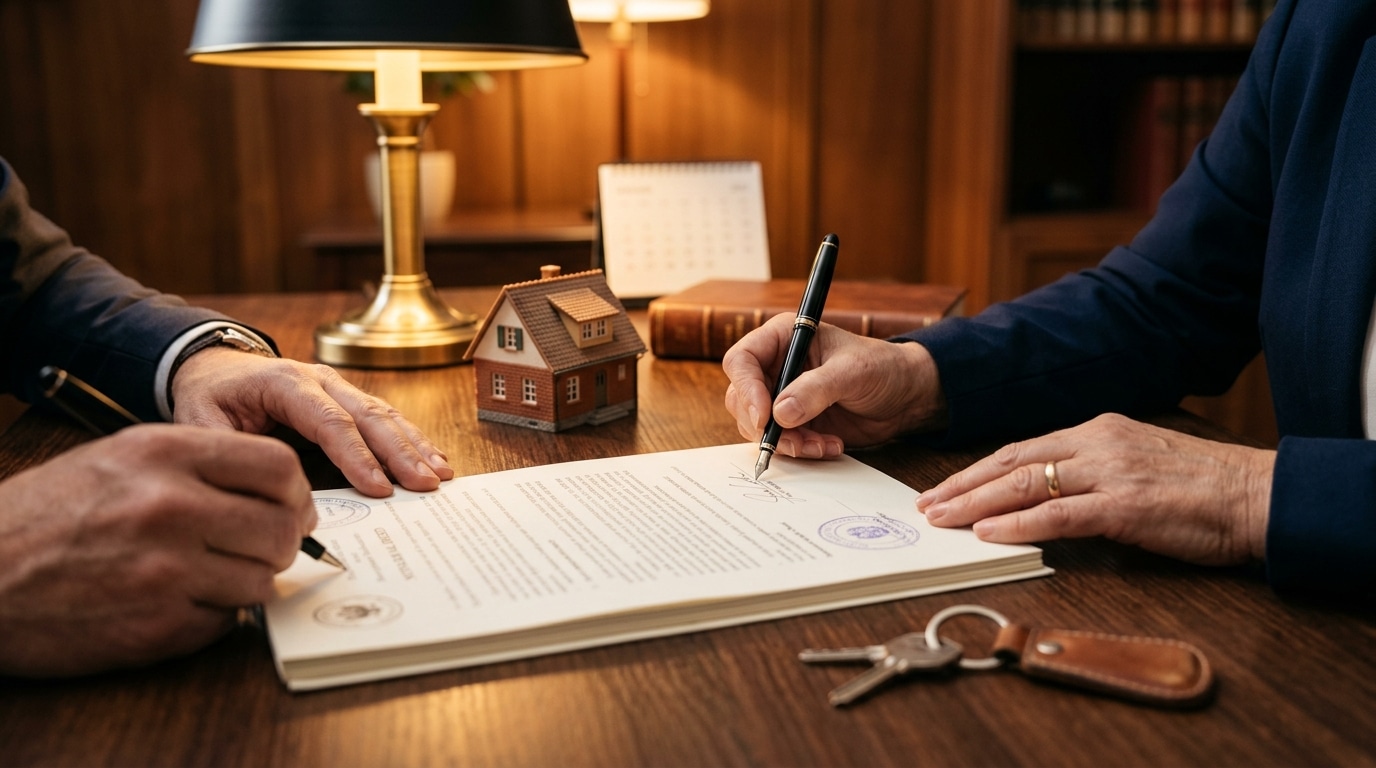 Signature d'un acte notarié de donation avec clause de retour