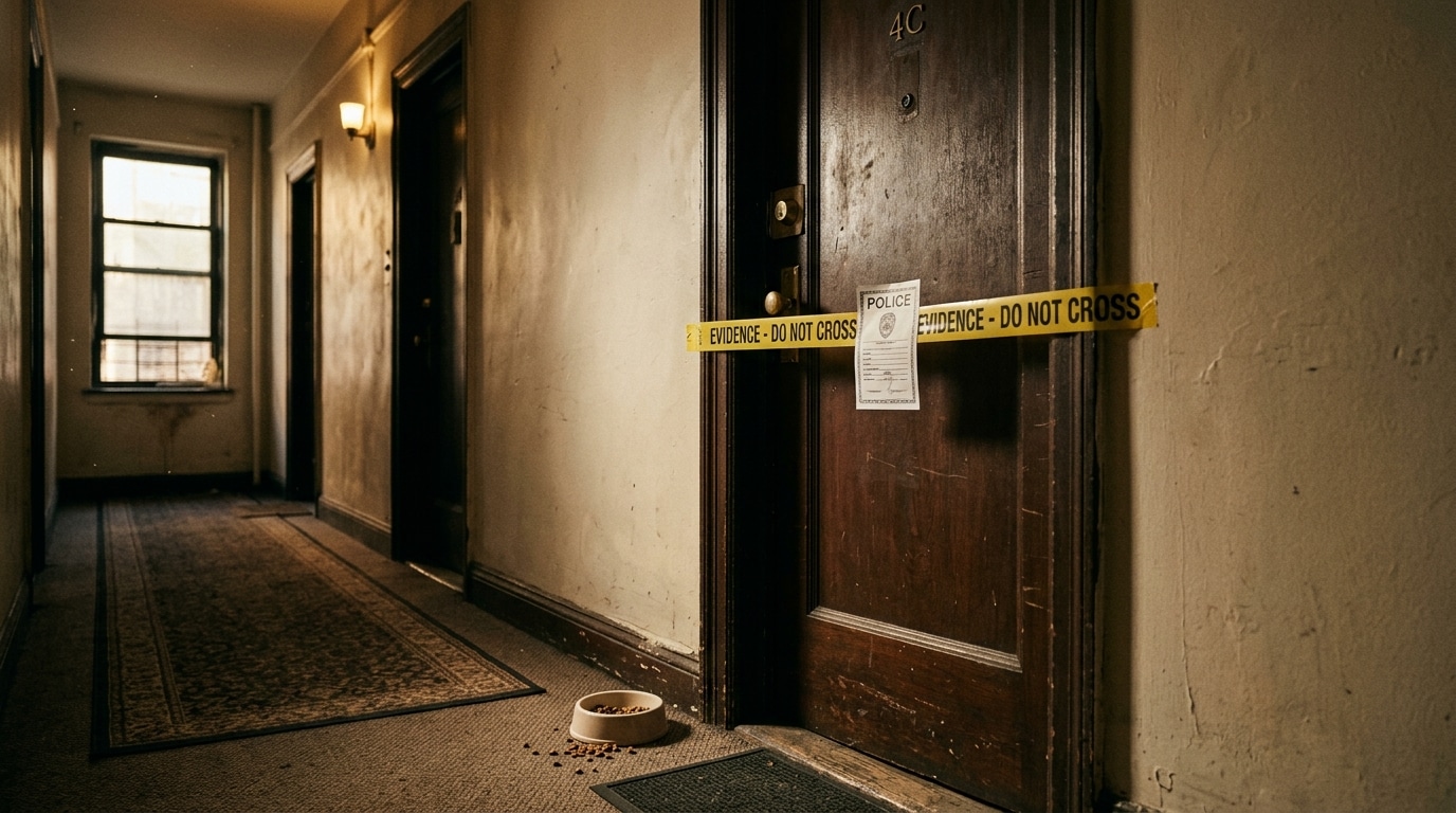 Scellé de police sur une porte d'appartement à Harlem