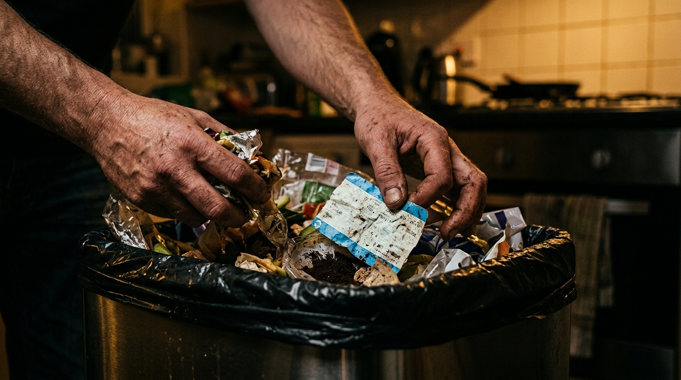 Recherche d'un ticket gagnant dans une poubelle