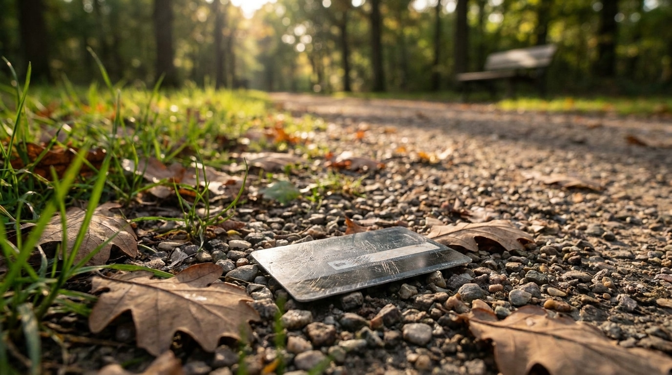 Carte bancaire abandonnée sur un chemin de parc