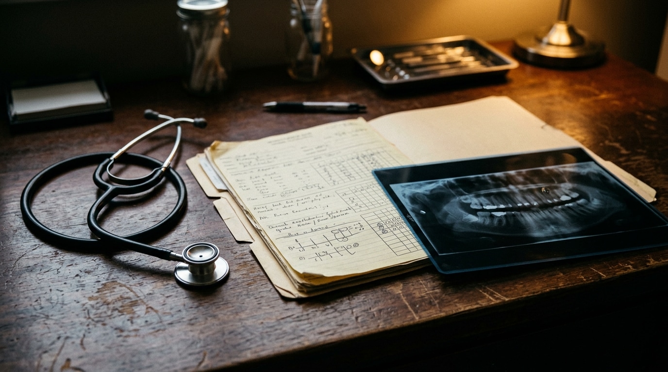 Dossier médical et radiographie dentaire sur un bureau