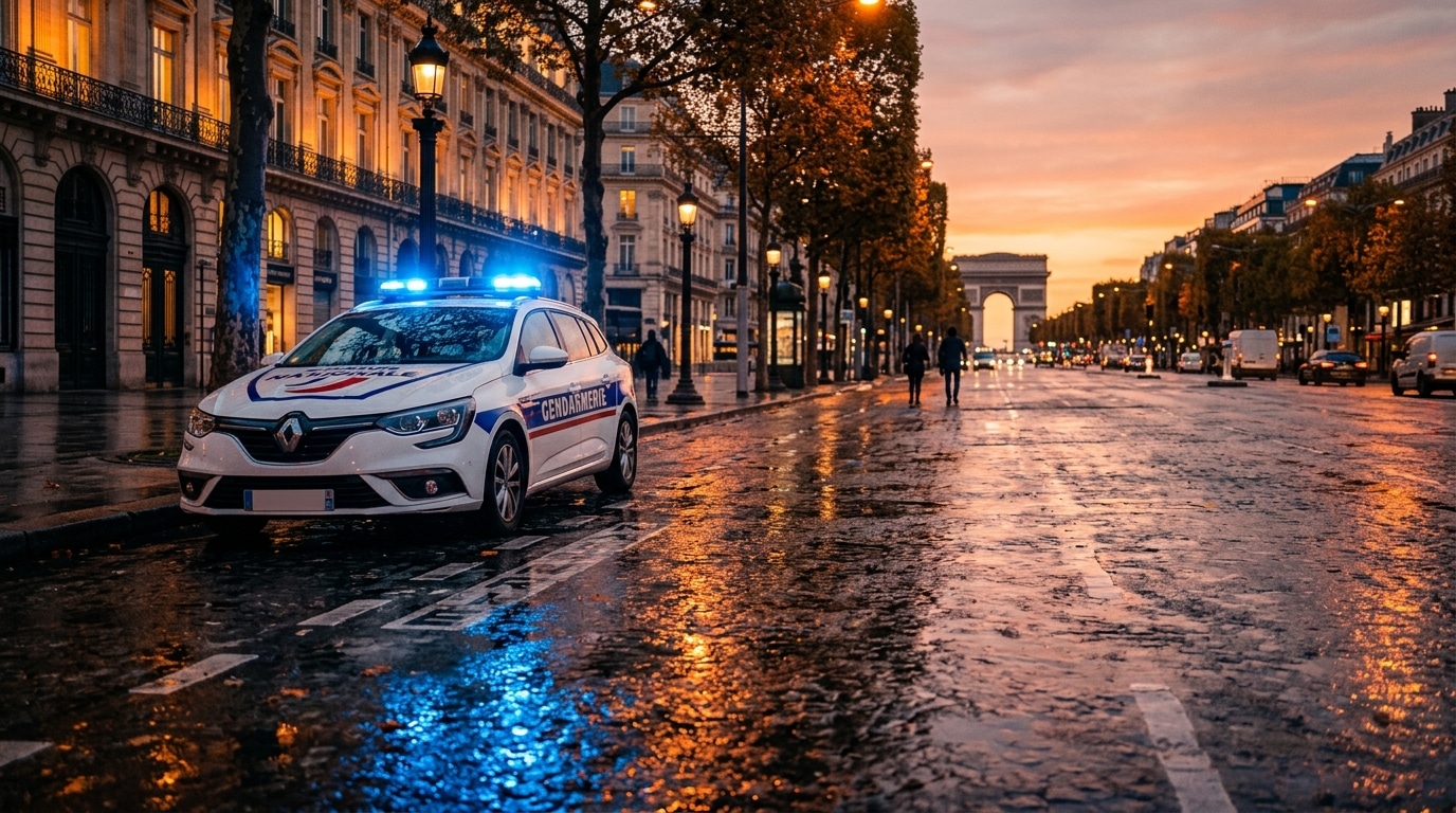 Voiture de police garée de nuit à Quimper