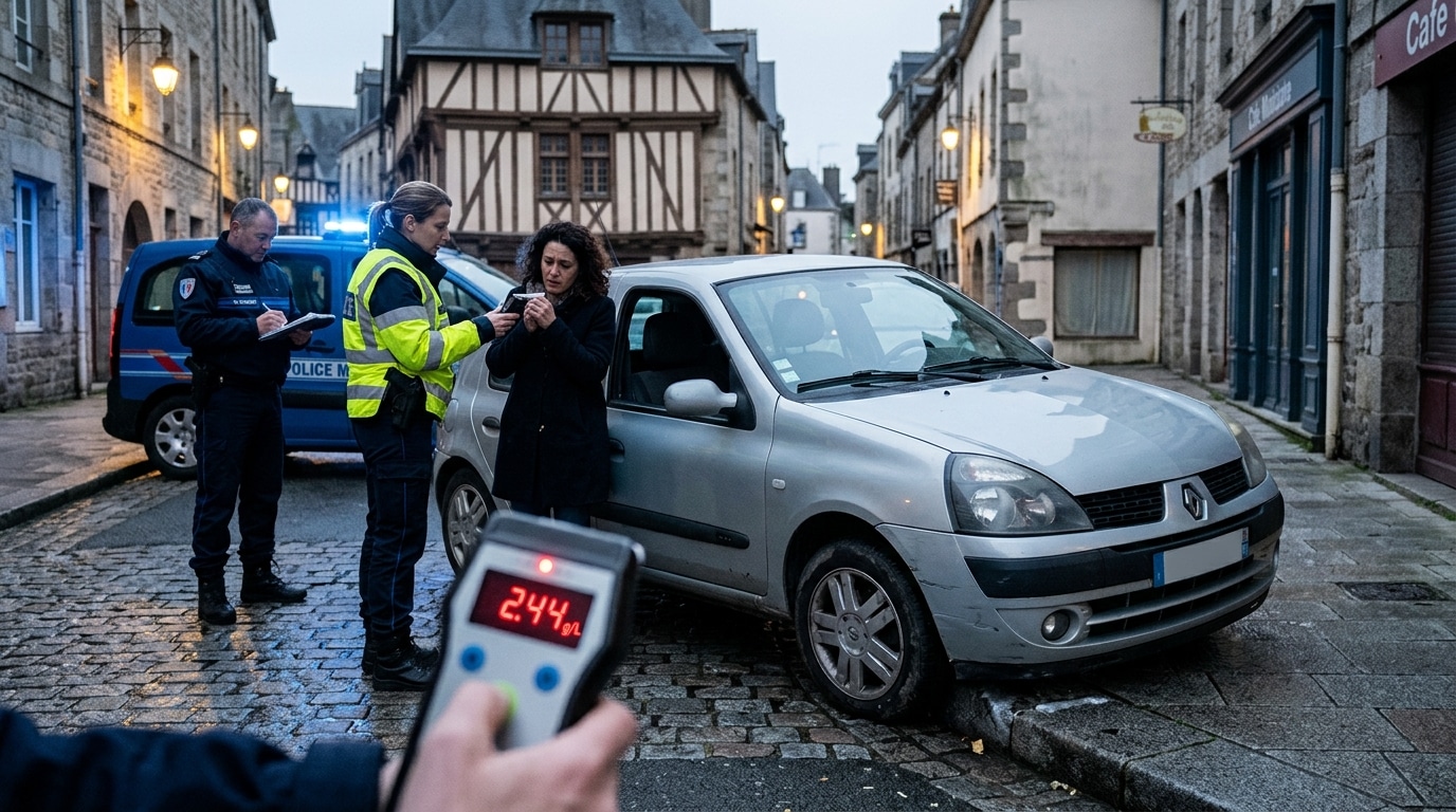 Elle percute des trottoirs à Quimper : la police découvre 2,44 g d'alcool dans son sang à 6h du matin