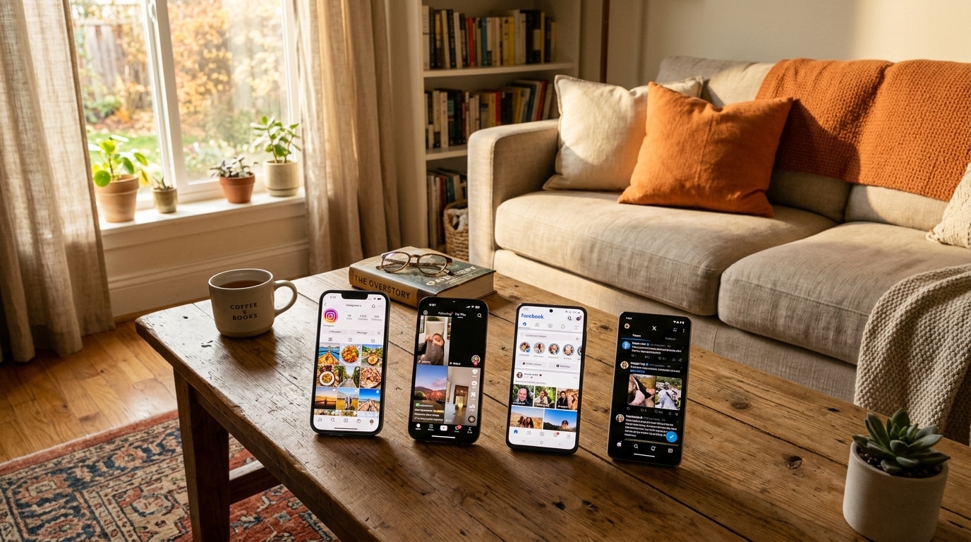 Groupe de personnes surprises en lisant les réactions en ligne sur leurs téléphones