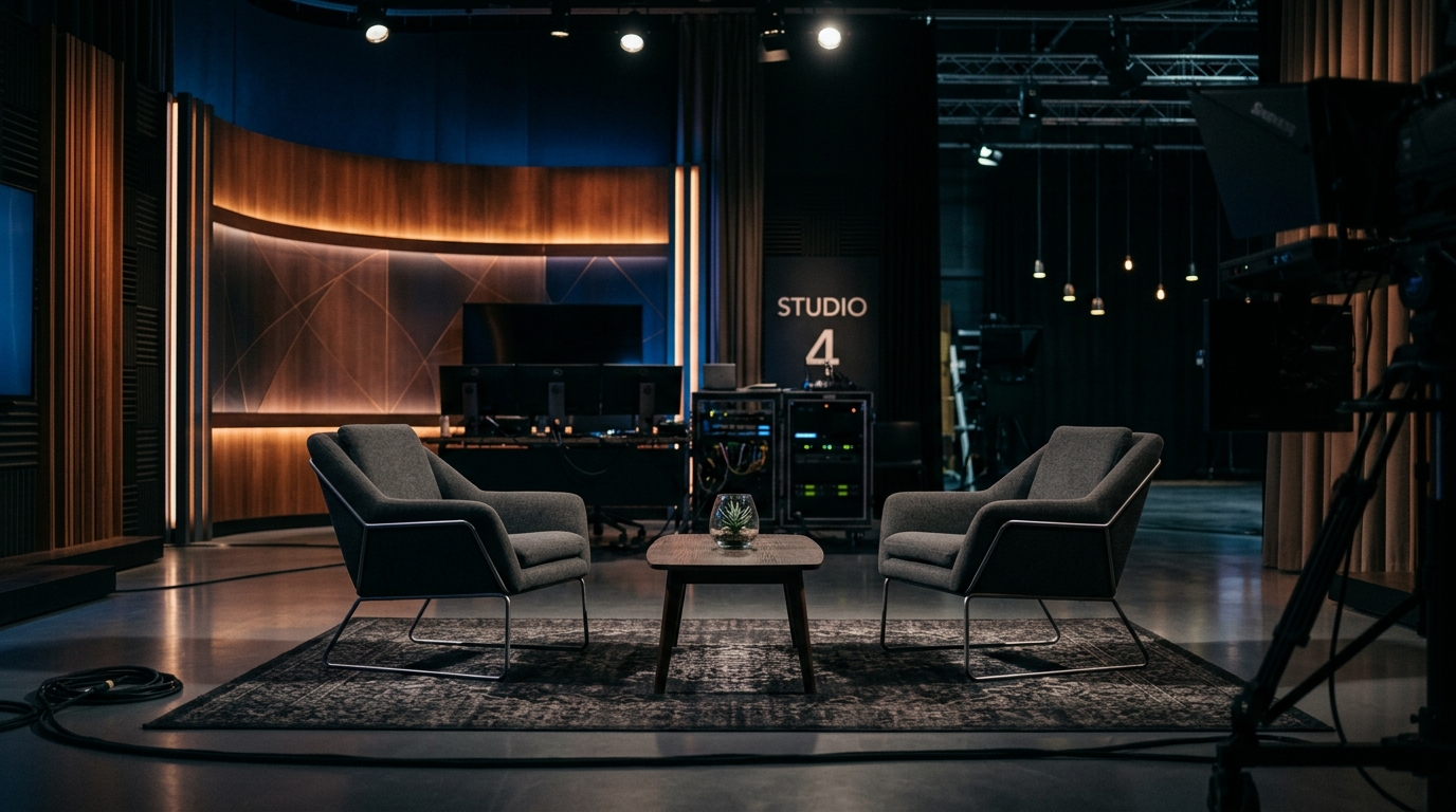 Studio télévision vide aux chaises abandonnées