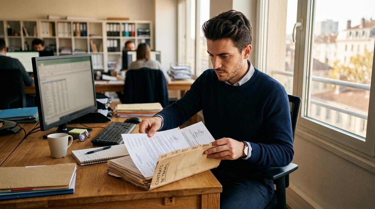 Employé classant ses contrats CDD par ordre chronologique