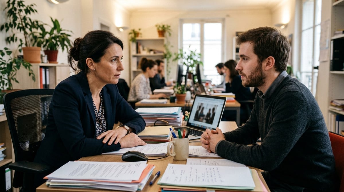 Employé et manager discutent d'une retenue salariale