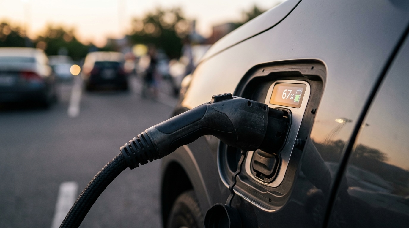 Câble de recharge branché sur une voiture électrique