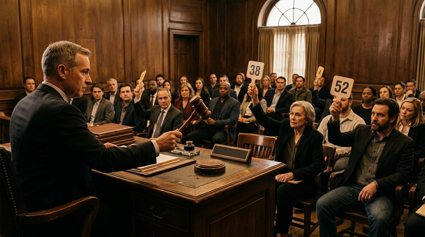 Salle des ventes aux enchères avec marteau de notaire