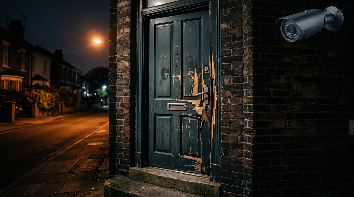Porte d'entrée endommagée après une effraction nocturne