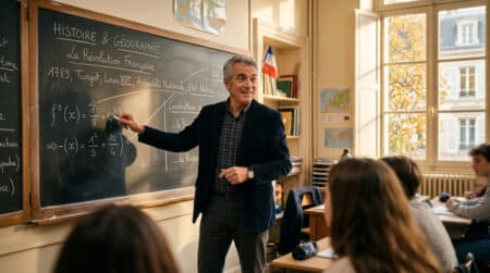 Enseignant senior dans une salle de classe française