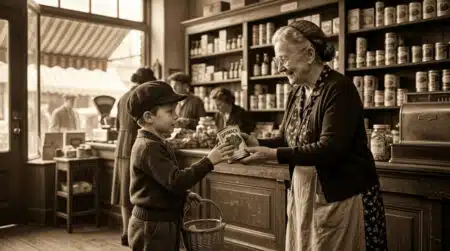 Épicerie vintage années 1930 avec boîte d'épinards