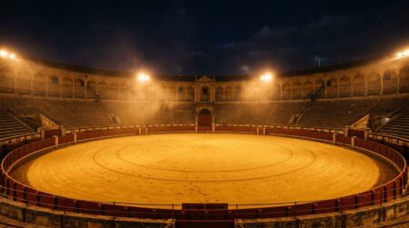 Arènes vides de Ciudad Rodrigo la nuit