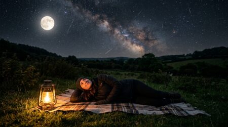 Personne allongée observant les étoiles filantes de nuit
