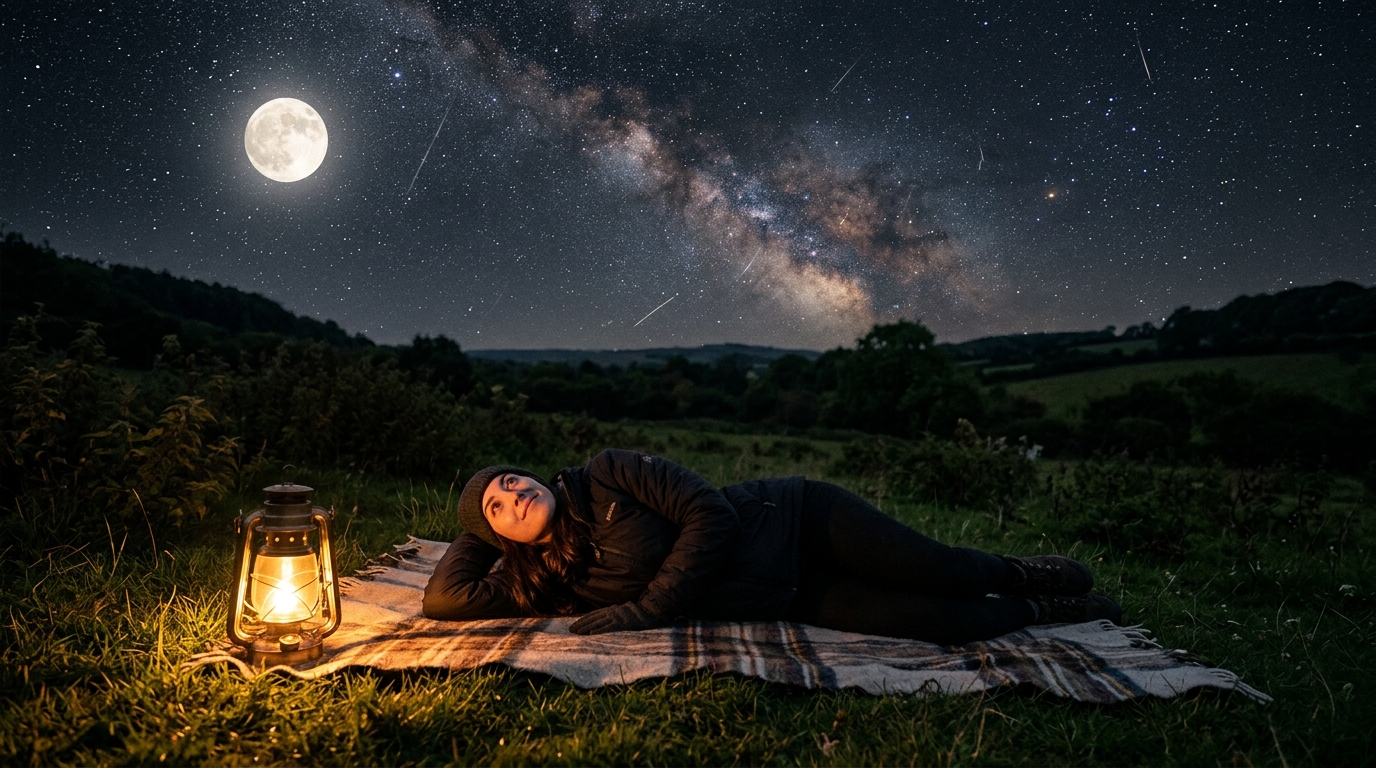 Personne allongée observant les étoiles filantes de nuit