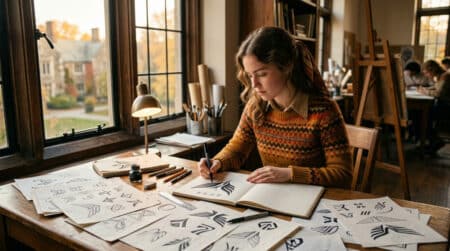 Étudiante dessinant le premier logo Nike en 1971