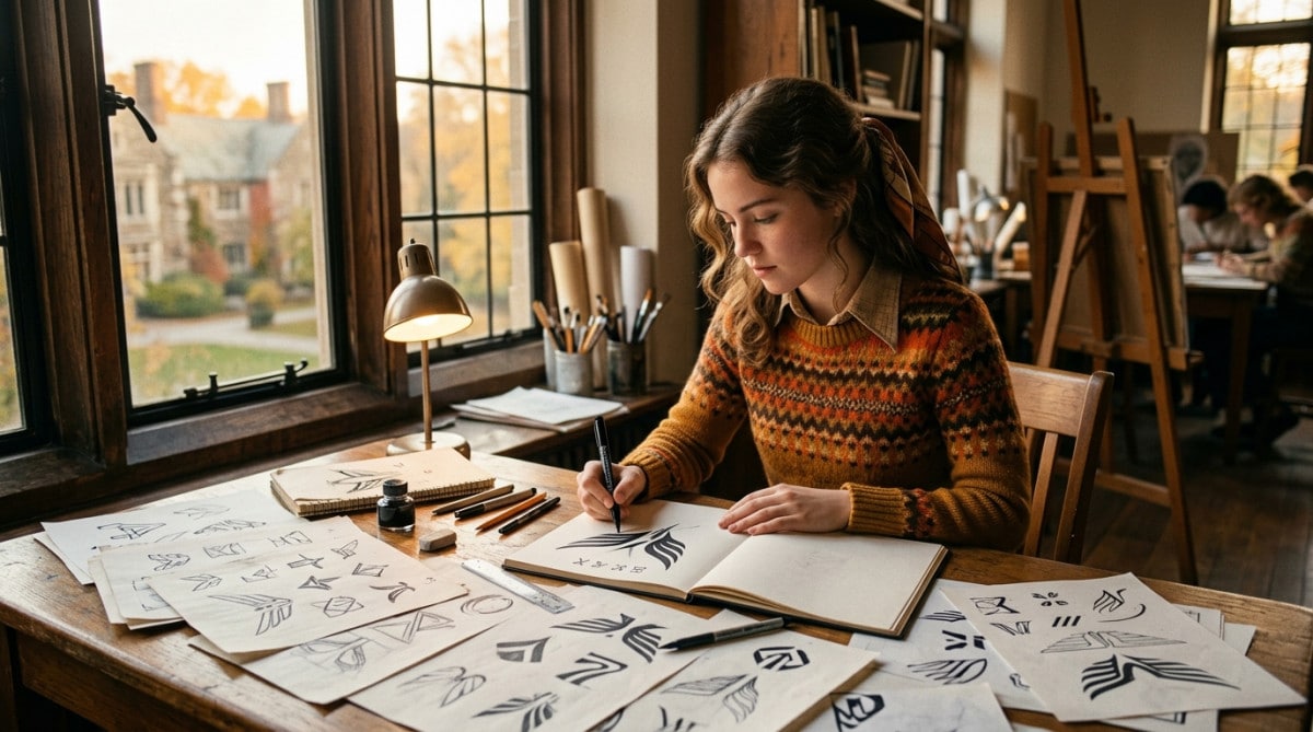 Étudiante dessinant le premier logo Nike en 1971
