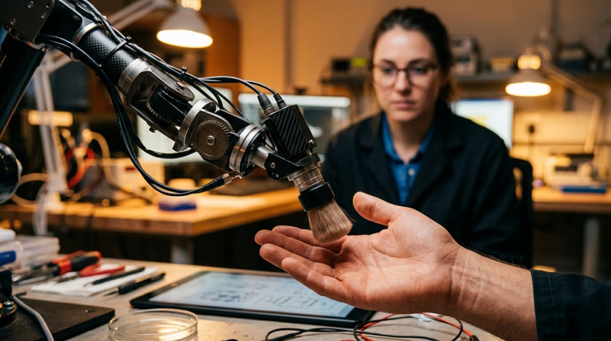 Expérience scientifique de chatouille avec bras robotisé