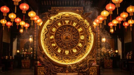 Femme méditant dans une ambiance mystique aux couleurs chaudes pour l'horoscope chinois du 2 juillet 2026