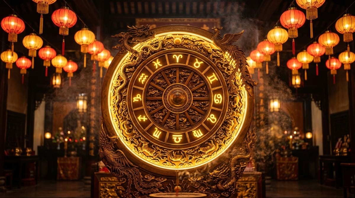 Femme méditant dans une ambiance mystique aux couleurs chaudes pour l'horoscope chinois du 2 juillet 2026