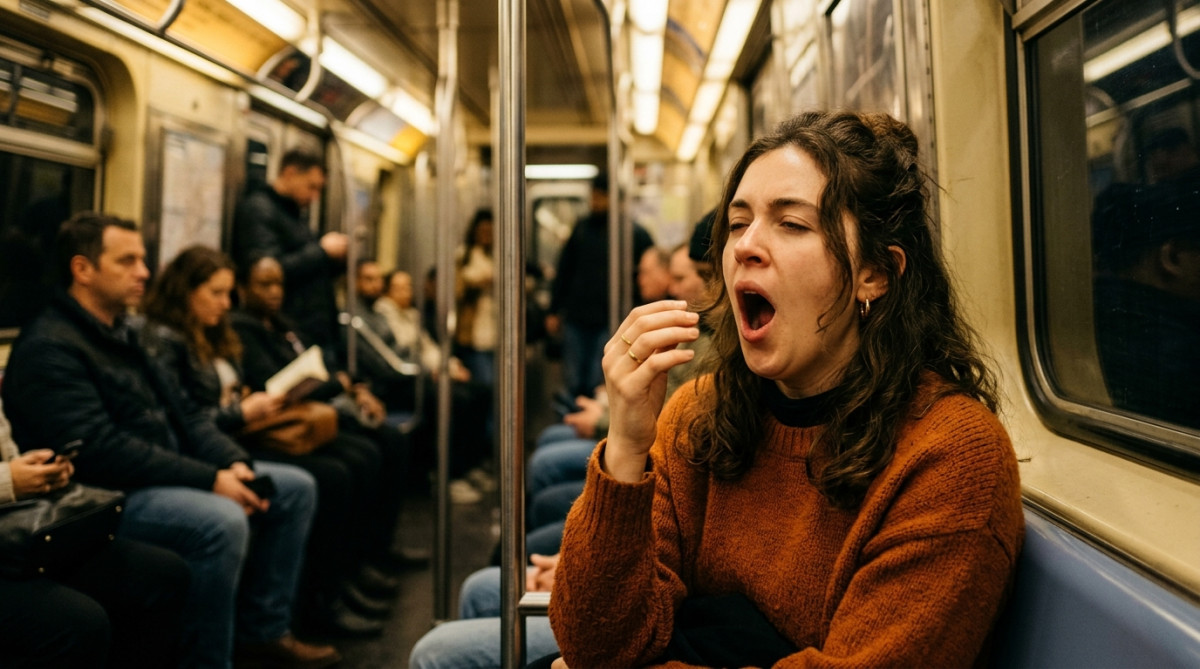 Femme qui bâille spontanément dans le métro