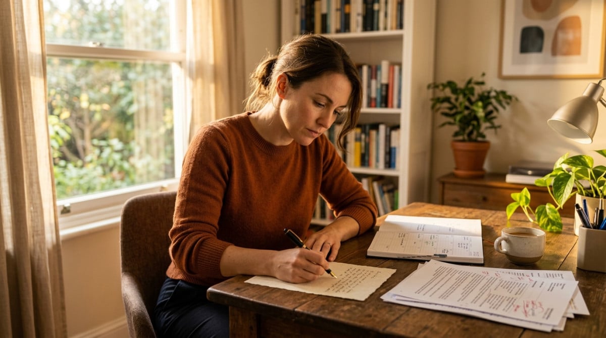 Femme rédige une lettre recommandée à son employeur