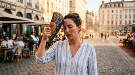 Femme se rafraîchissant en pleine chaleur estivale