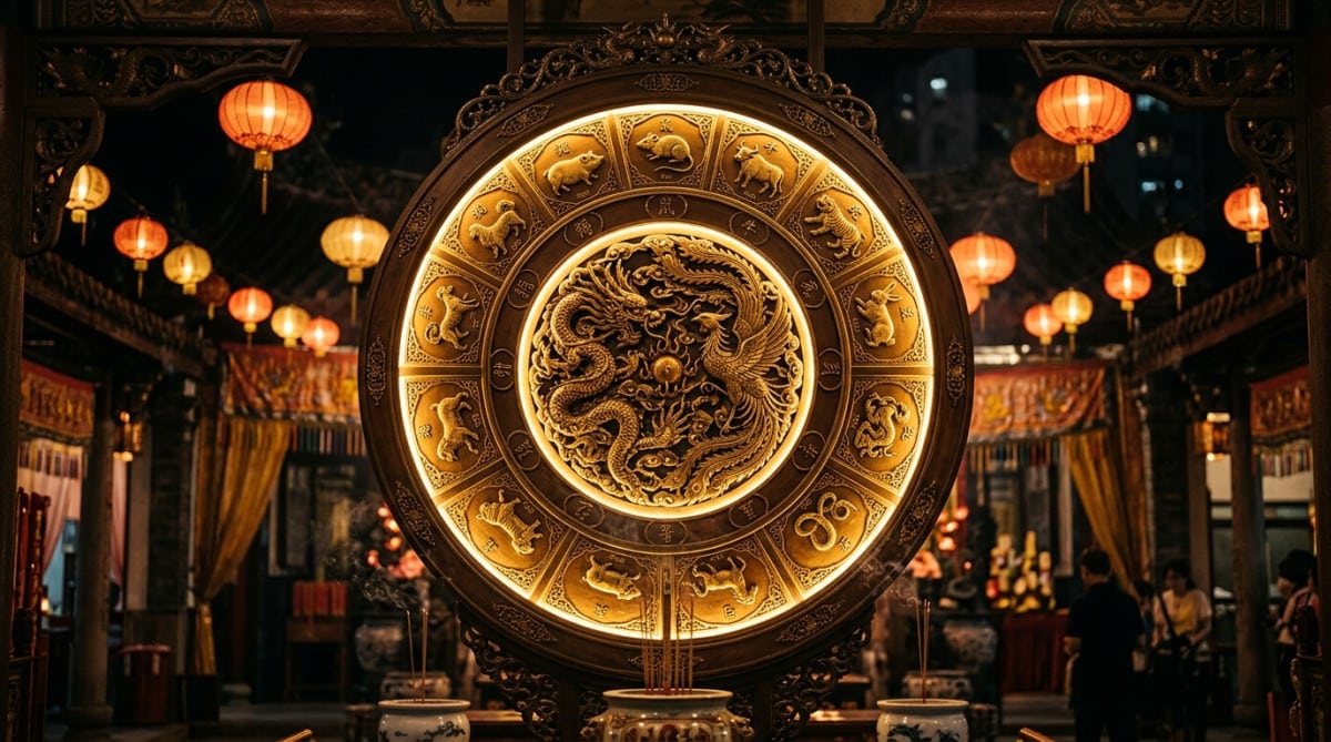 Femme sereine méditant dans un jardin mystique doré symbolisant l'horoscope chinois du 27 juillet 2026