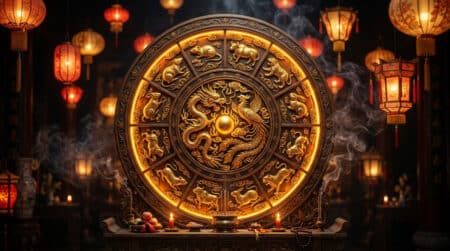 Femme sereine méditant dans une ambiance mystique dorée pour illustrer l'horoscope chinois du 31 juillet 2026