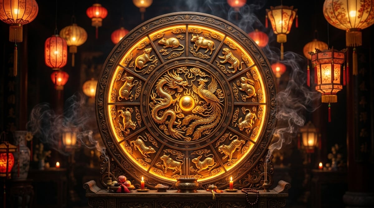 Femme sereine méditant dans une ambiance mystique dorée pour illustrer l'horoscope chinois du 31 juillet 2026