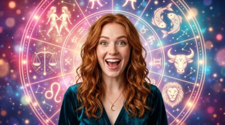 Femme sereine sous un ciel étoilé symbolisant l'horoscope du dimanche 12 juillet 2026