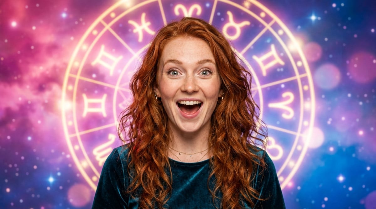 Femme souriante contemplant un ciel étoilé mystique lors de l'horoscope du 24 juillet 2026