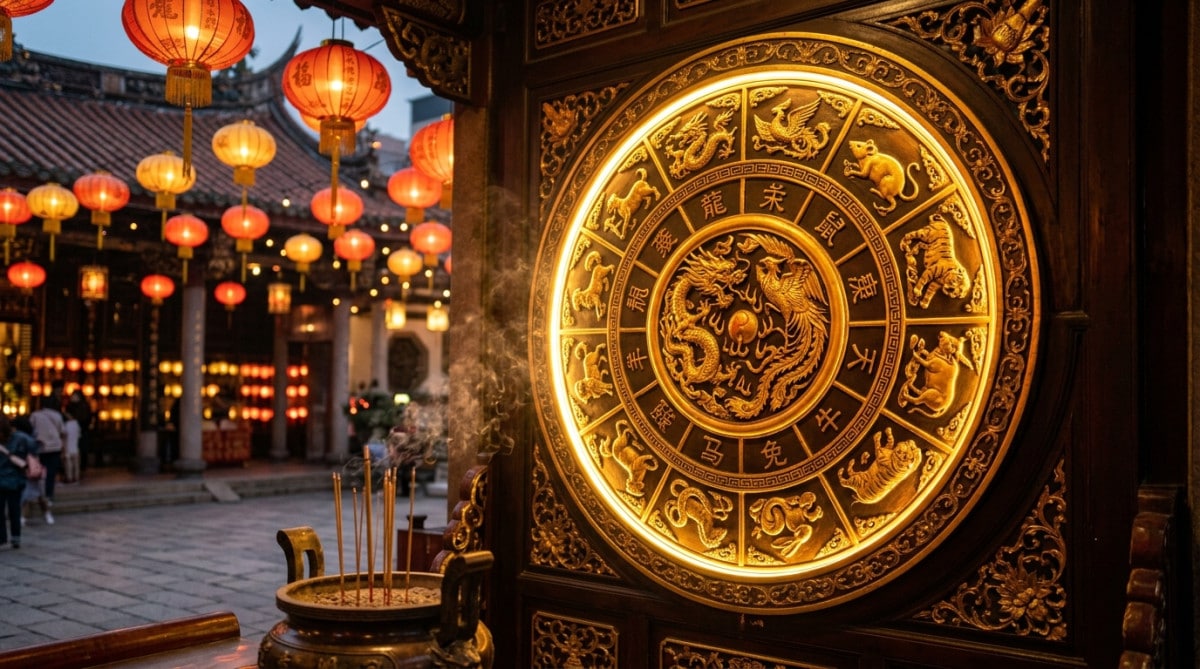 Femme souriante entourée d'une lumière dorée symbolisant l'énergie Bois-Yang de l'horoscope chinois