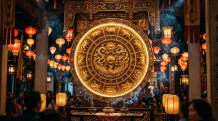 Femme souriante entourée d'une lumière dorée symbolisant l'énergie du Bois en astrologie chinoise